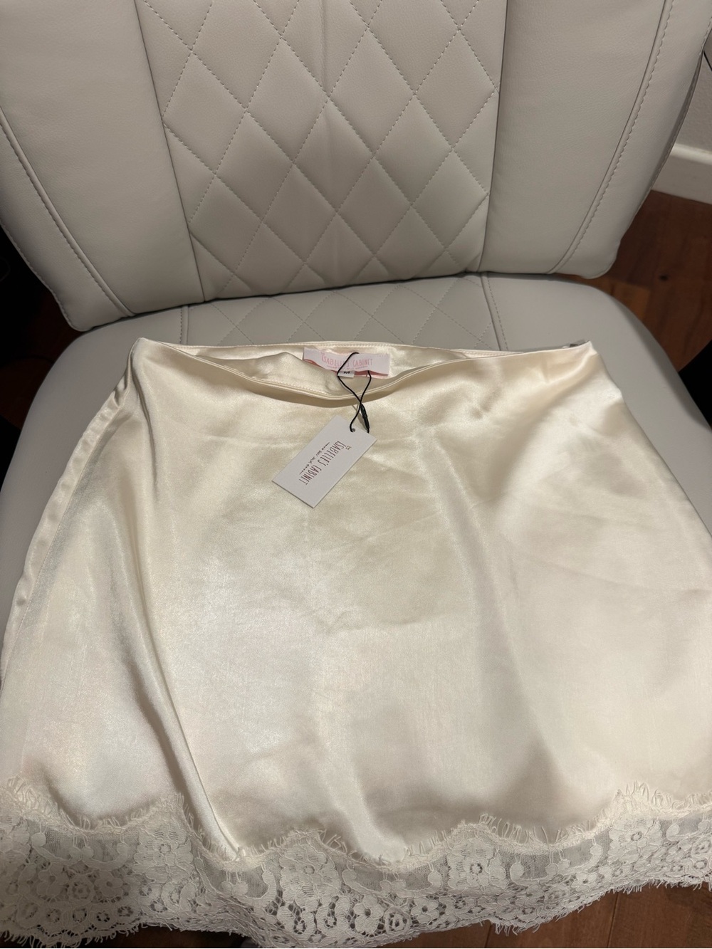 Satin Lace Trim Mini Skirt - Ivory